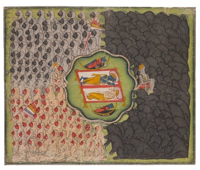 Rama och Lakshmana med arméer av apor och björnar, ca 1780-1800 (opaka pigment på papper) av Indian School