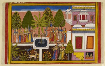 Rāma och Sītā kopplar av i aśoka-lunden, njuter av vin och musik, omgivna av den lummiga trädgården av Indian School