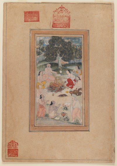 Sadhus samlades runt en eld, ca 1600 (wc på papper) av Indian School