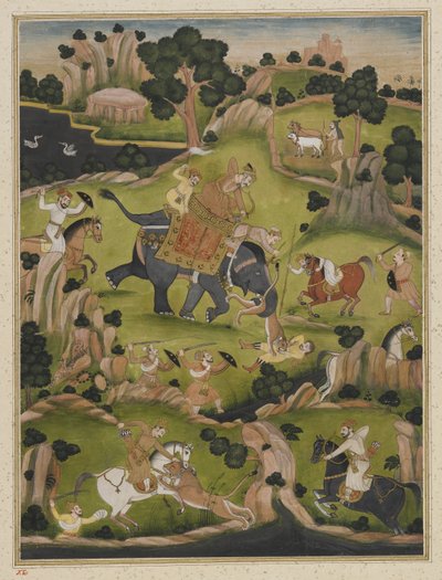 Shah Jahan jakt, fristående album folio, c.1900 av Indian School