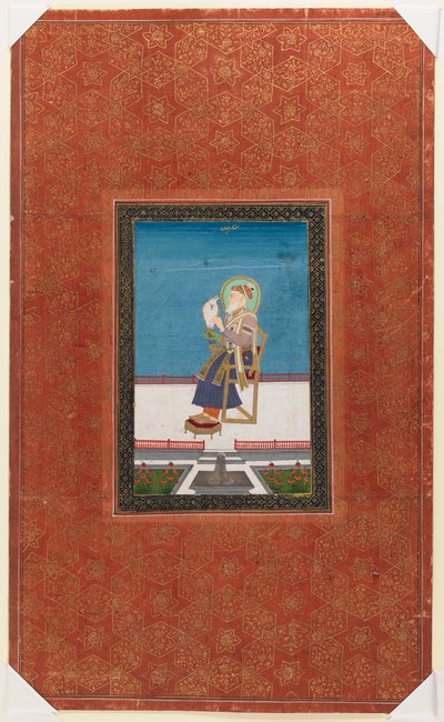 Shah Jahan med en falk, 1875-1900 (ogenomskinlig wc & guld på papper) av Indian School