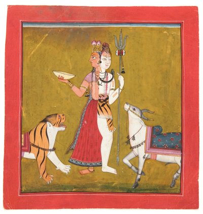 Shiva Ardhanarishvara, ca 1715 (ogenomskinlig wc, guld & silver på papper) av Indian School
