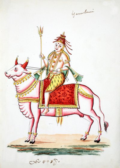 Shiva monterad på tjuren, Nandi (wc på papper) av Indian School