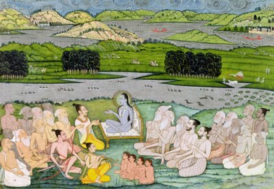 Shri Sukdevji predikar för en sammankomst av Sadhus, Rajasthan, ca 1757 av Indian School