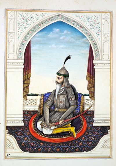 Sirdar Harri Singh, från The Kingdom of the Punjab, its Rulers and Chiefs, volym I, en volym med 27 akvarellstudier av en oidentifierad indisk konstnär, ca 1840 (wc på papper) av Indian School