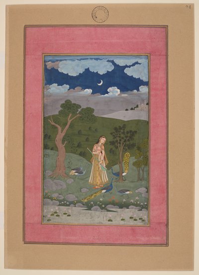 Sorath Ragini, Indien, Hyderabad, ca 1760; Johnson Album 37, nr 24 (bläck, färger  guld på papper) av Indian School
