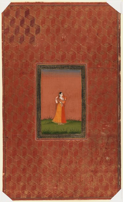 Stående kvinna, 1875-1900 (ogenomskinlig wc & guld på papper) av Indian School