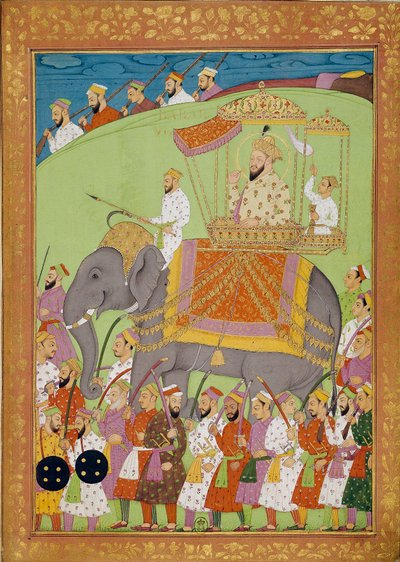 Sultan Babes på en elefant. Indiska och persiska miniatyrer i "" History of India from Tamertante to Orangreyb"" av Niccolo Manucci (1638-1717). B.N., Paris. av Indian School