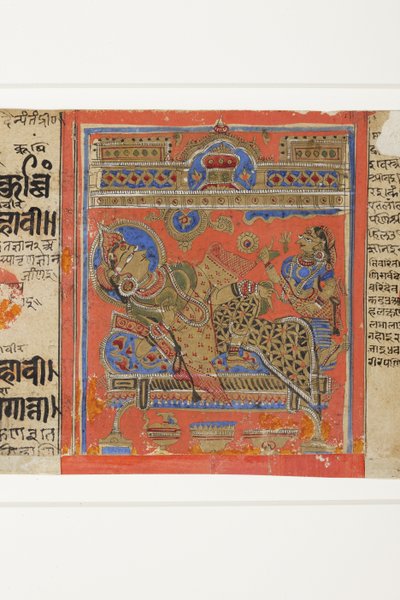 Brahmani Devananda på sin soffa, från Kalpasutra (ogenomskinlig wc på papper) av Indian School