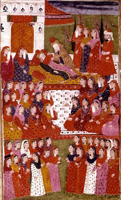 Abu Bakrs död, illustration från Hamla-i-Haydari, av Mirza Muhammad Rafi Bazil, 1808 av Indian School
