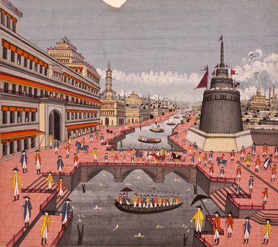 The Ghat at Jaunpur, ca 1780 (ogenomskinlig wc på papper) av Indian School