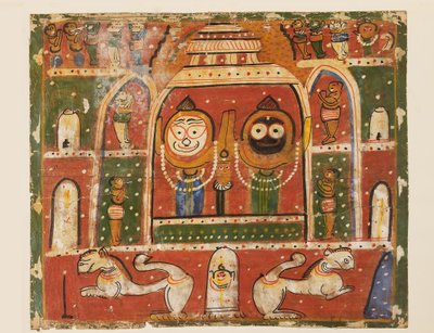 Jagannatha-trion i helgedomen i Puri av Indian School
