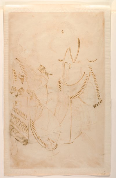 The Mahant of Tarakeshwar med sin älskarinna Elokeshi som erbjuder honom pan, Kalighat Album, c.1880 (wc på papper) av Indian School