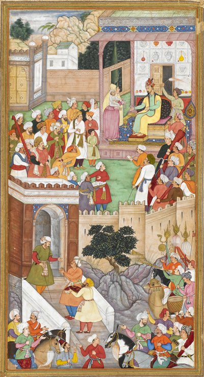 Den unge Akbar presenterad för Humayun (mogulkejsare av Indien) i Kabul av Indian School