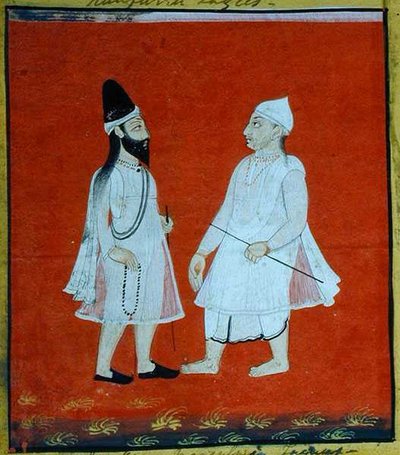 Two Wandering Muslim Faqirs (jangam) Religious Mendicants, Udaipur, c.1810-20 (gouache på papper) (detalj) (se även 136600) av Indian School