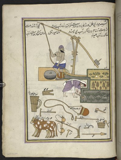 Grönsaksodlare med brunn,  86 teckningar inbundna i en volym som visar yrken och yrken i Kashmir, hantverkare visas i arbete med sina redskap och utrustning,  Av en Kashmir-konstnär, troligen i Srinagar, ca 1850-60 (gouache på papper) av Indian School