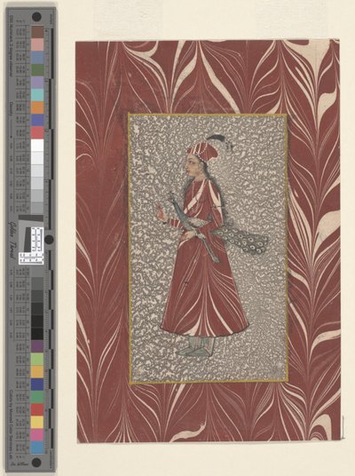 Kvinna som håller en påfågel, Bijapur, d1660 (bläck och akvarell på papper) av Indian School