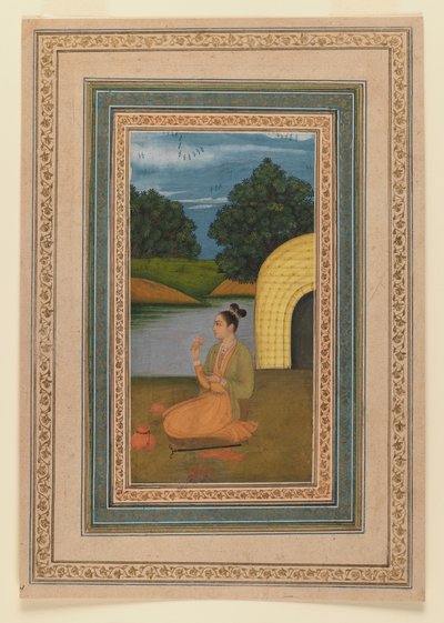 Yogini i ett landskap, ca 1760 (wc på papper) (recto of 375848) av Indian School