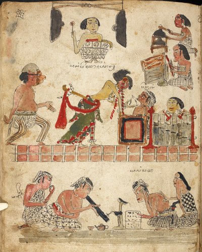 Människor som spelar musik, dansar och röker, Illustration från 