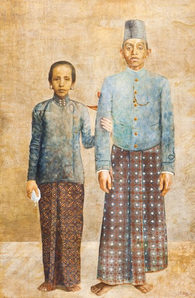 Porträtt av en javanesisk adelsman och hans fru, ca 1837 (olja på duk) av Indonesian School