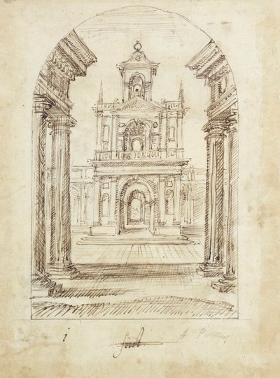 Ett palats (penna och bläck på papper) av Inigo Jones