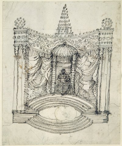En tron (penna och bläck på papper) av Inigo Jones