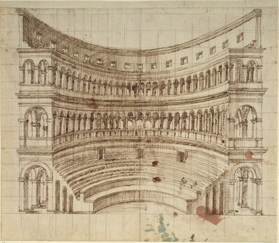 En amfiteater (penna och bläck på papper) av Inigo Jones