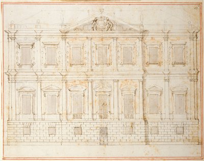 Upphöjning av den näst sista designen för Banqueting House, Whitehall, c.1619 (penna och bläck på papper) av Inigo Jones