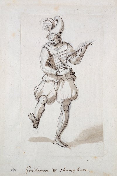 Man med galler och skohorn (penna och bläck på papper) av Inigo Jones