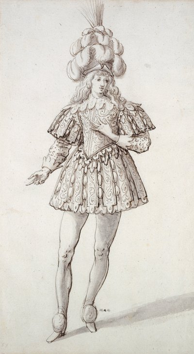 Maskera med fjädrar och plym (penna och bläck på papper) av Inigo Jones