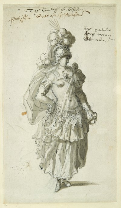 Penthesilea, c.1609 (penna och bläck på papper) av Inigo Jones