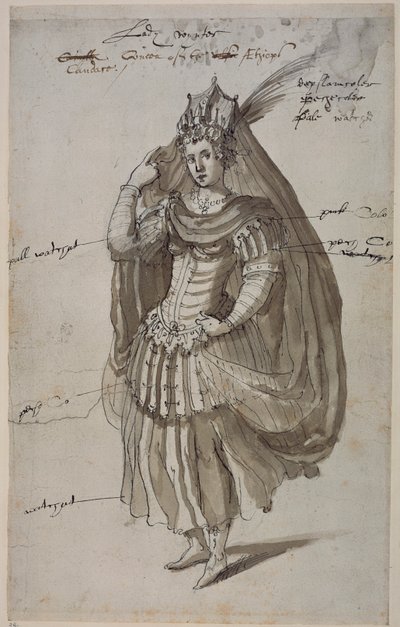 Queen Candace, ca 1609 (penna och bläck på papper) av Inigo Jones