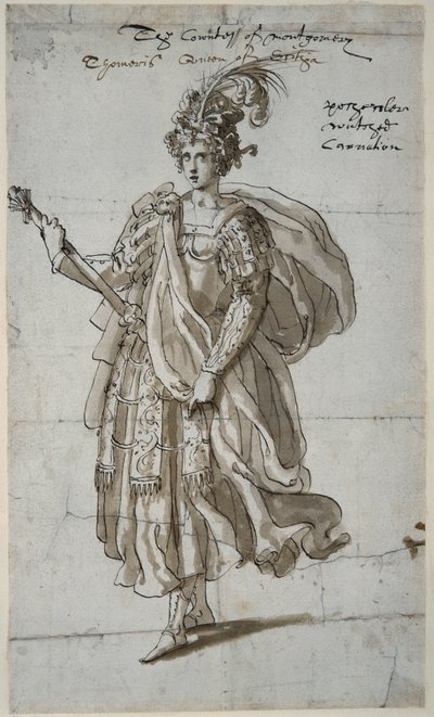 Queen Tomyris of the Massagetai, ca 1609 (penna och bläck på papper) av Inigo Jones