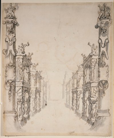 The House of Oceanus (penna och bläck på papper) av Inigo Jones