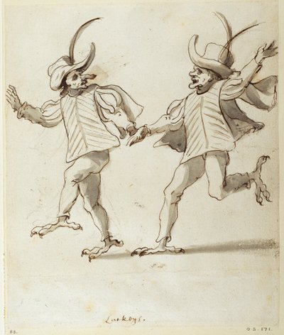 Två lakejer (penna och bläck på papper) av Inigo Jones