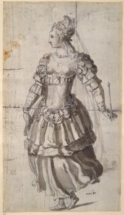 Oidentifierad drottning (penna och bläck på papper) av Inigo Jones