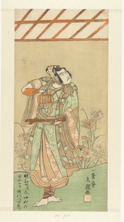 Skådespelaren Ichikawa Yaozo II i rollen som Soga no Goro med rävfälla av Ippitsusai Bunchō