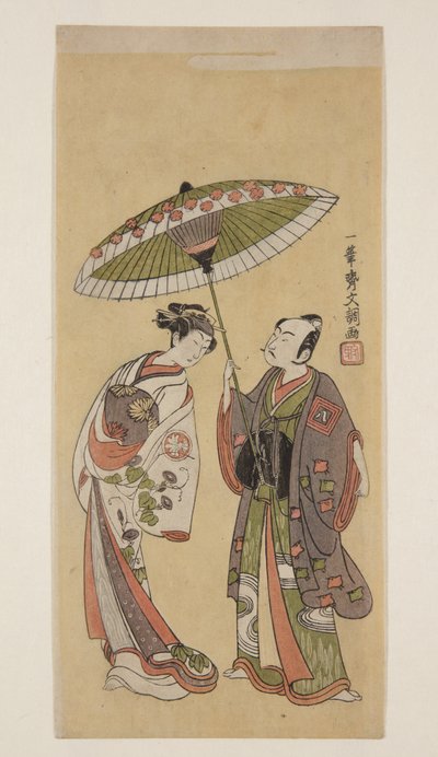 Skådespelare Ichikawa Yaoz? II som rep i J?r? och Segawa Kikunoj? II som Toran (träblock i färg) av Ippitsusai Bunchō