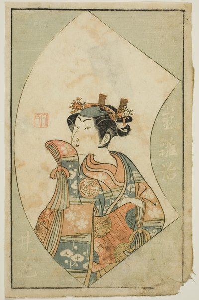 Skådespelaren Arashi Hinaji, från "A Picture Book of Stage Fans (Ehon butai ogi)" av Ippitsusai Bunchō