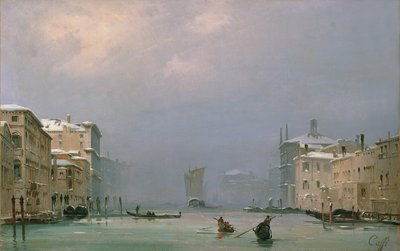Canal Grande med snö och is, 1849 av Ippolito Caffi