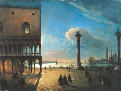 Piazzetta San Marco i månsken, Venedig, av Ippolito Caffi (1809-1866), olja på duk, 52x70 cm av Ippolito Caffi