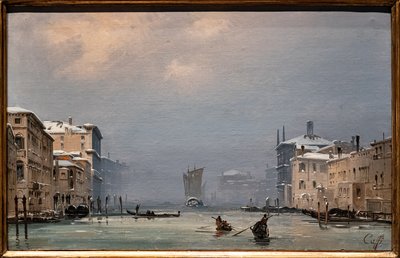 Snö och dimma på Canal Grande av Ippolito Caffi