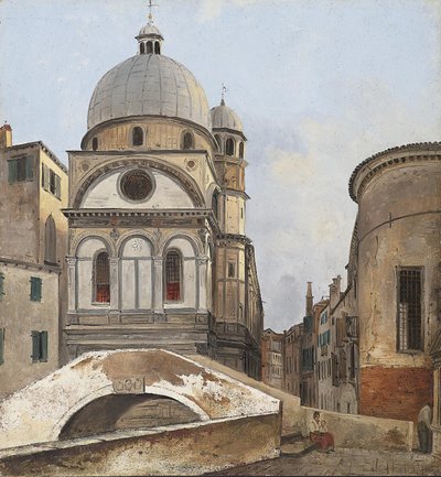 Utsikt över kyrkorna Maria dei Miracole och Santa Maria Nova i Venedig av Ippolito Caffi
