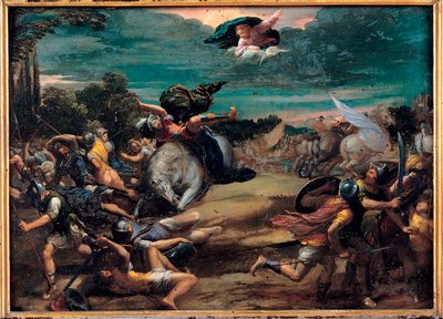 La conversion sur le chemin de Damas (Sankt Paulus) - Omvändelsen på vägen till Damaskus - Målning av Ippolito Scarsellino (Scarsella) (1551-1620), Olja på trä 1590-1595 (39x55 cm) - Musei Capitolini, Rom av Ippolito Scarcella