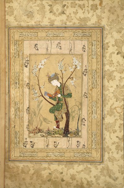 Ungdom sitter i gaffeln av ett blommande träd, 1560-talet av Iranian Master
