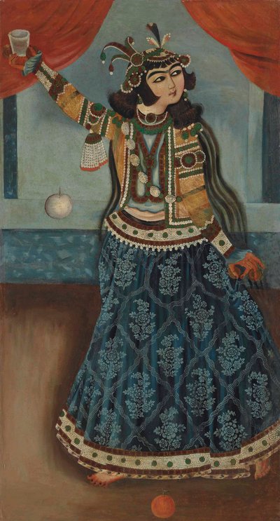 En dansare i en blå klänning (olja på duk) av Iranian School