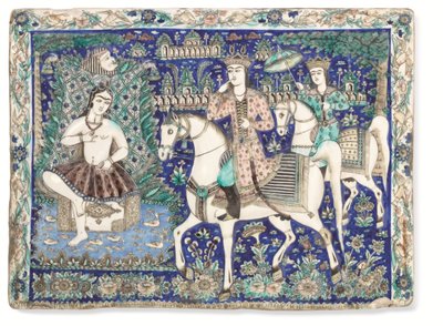 En stor Qajar gjuten och glaserad kakel, Qajar Iran av Iranian School