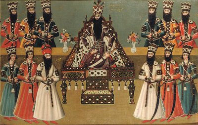 Fath "Ali Shah och hans omedelbara hovmän, ca 1815 av Iranian School