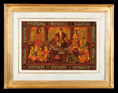 En av ett par målade paneler, Qajar Iran av Iranian School