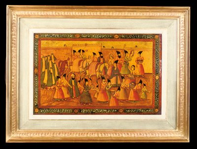 En av ett par målade paneler, Qajar Iran, 1850-75 av Iranian School